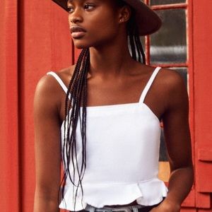 Urban outfitters white denim ruffle crop top